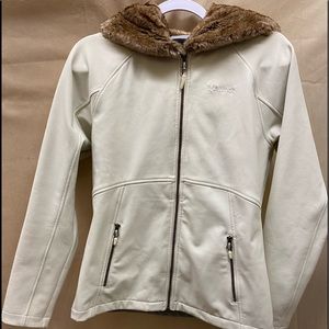 Marmot Women’s soft shell fleece lined jacket with Fur lined Hood Off White